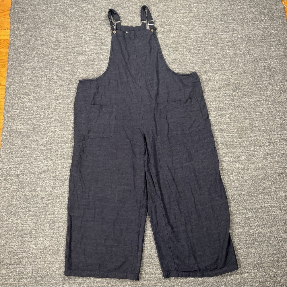 Bridge and Burn Edie Linen Blend Overalls Women 2XL Navy Crop Wide Leg Slouchy